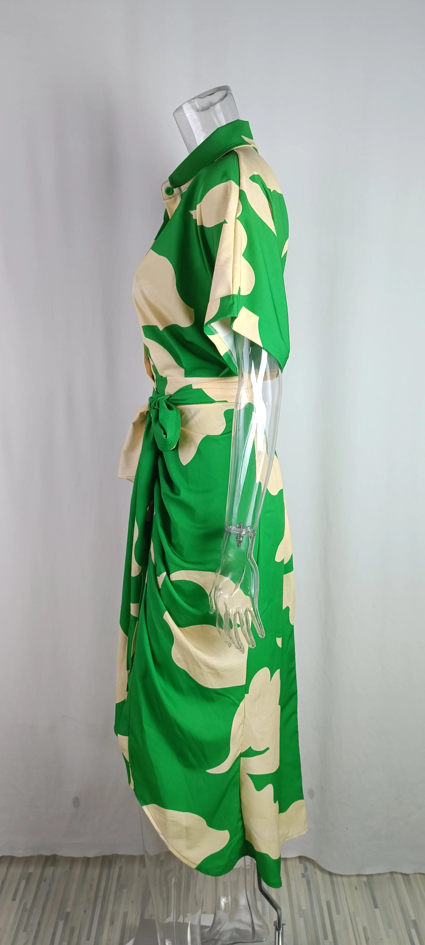 Casual Lapel Neck Waist Print Shirt Dress