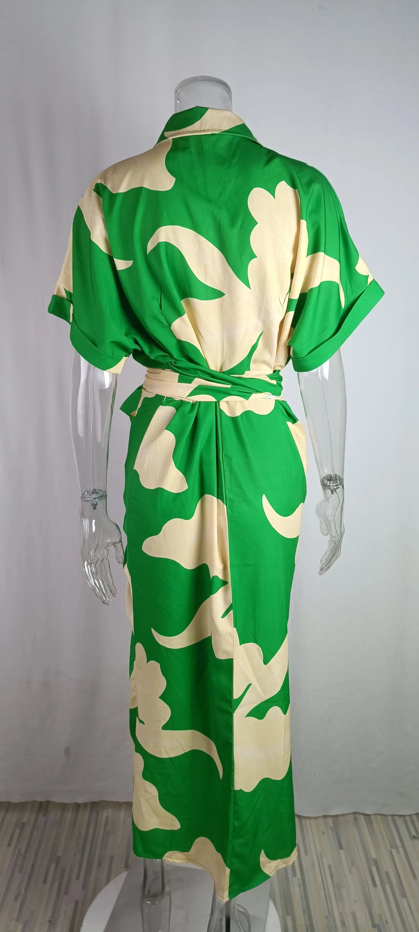 Casual Lapel Neck Waist Print Shirt Dress